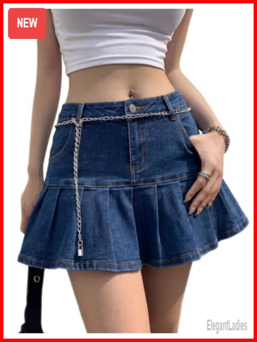 Denim Skort Mini Skirt Built in Shorts Ruffle Pleated A-Line Y2K